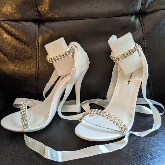 NEW Delicious Rhinestone Ankle Tie Stiletto Heels - Picture 2 of 14